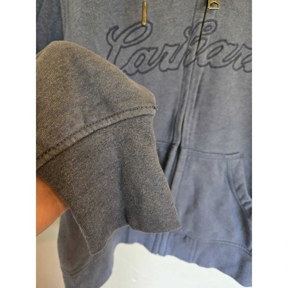 Carhartt Spellout‎ Full Zip Up Hoodie YOUTH 8/10 Sweatshirt Gray/blue